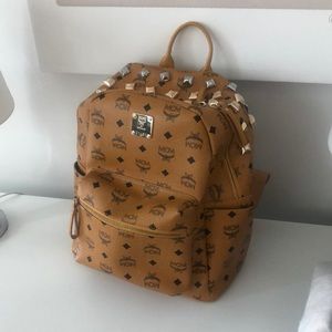 MCM Tan Leather Logo Backpack